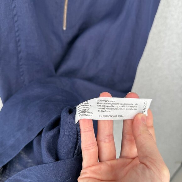 Eileen Fisher Organic Linen Shift Dress Size M Navy Blue Pockets Classic SS EUC - Picture 8 of 12